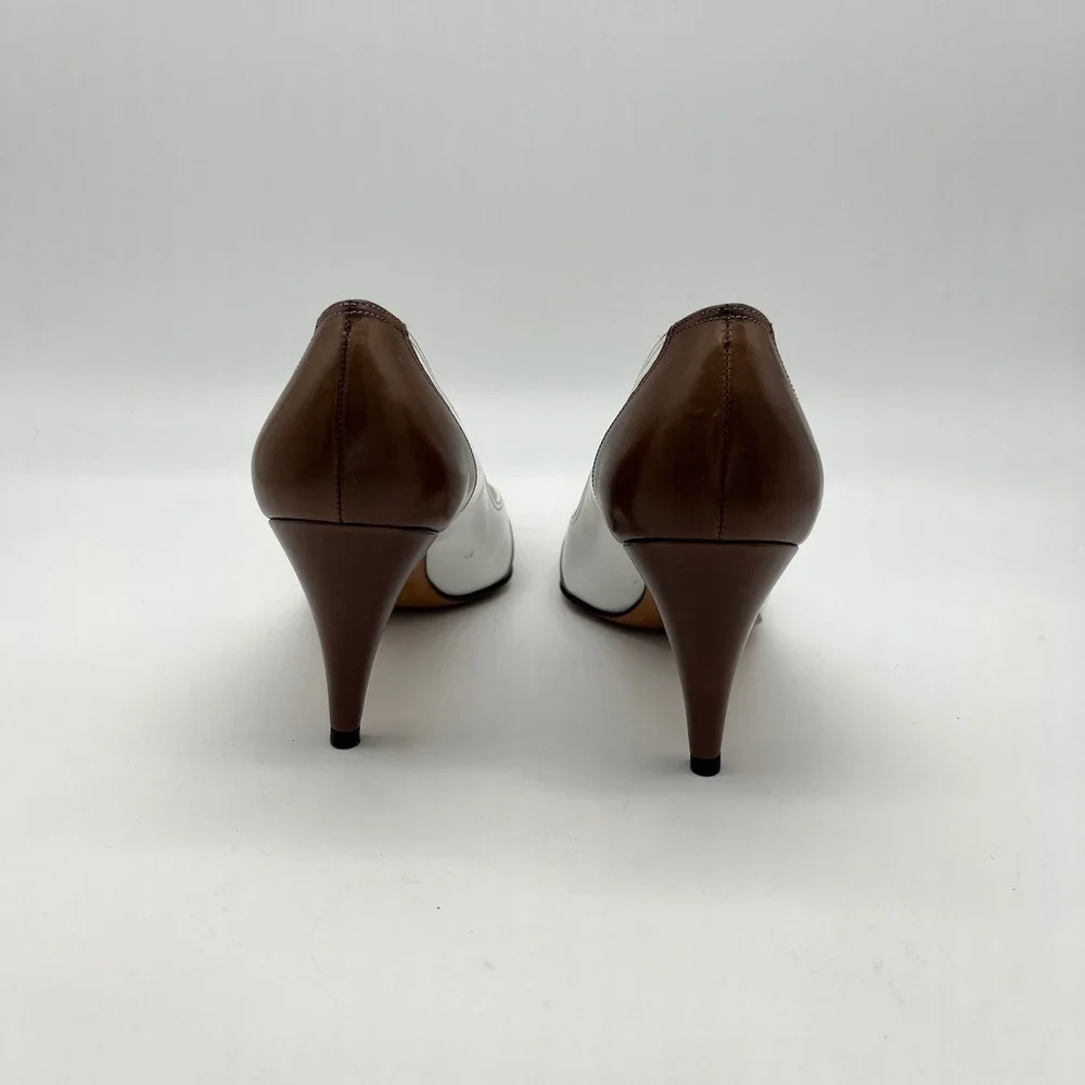 Bruno Magli Leather‎ Pumps Heels Brown White Pointed Toe Italy Size 6 AA